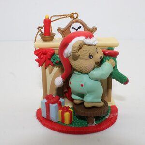 Vintage 1994 High Progress Xmas Ornament Bear, Stockings, Fireplace, Christmas